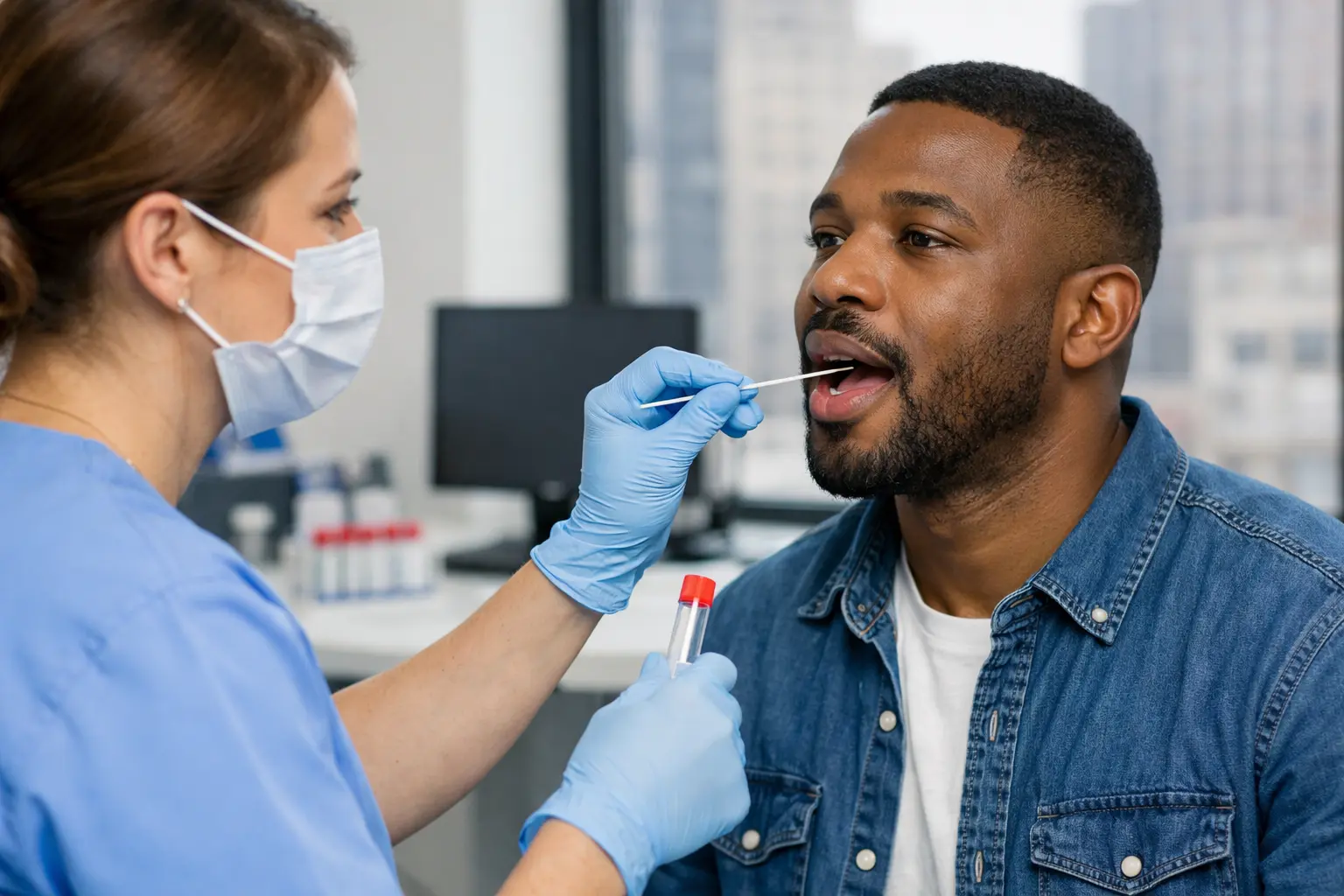 In-person cheek swab collection for a paternity test in NYC