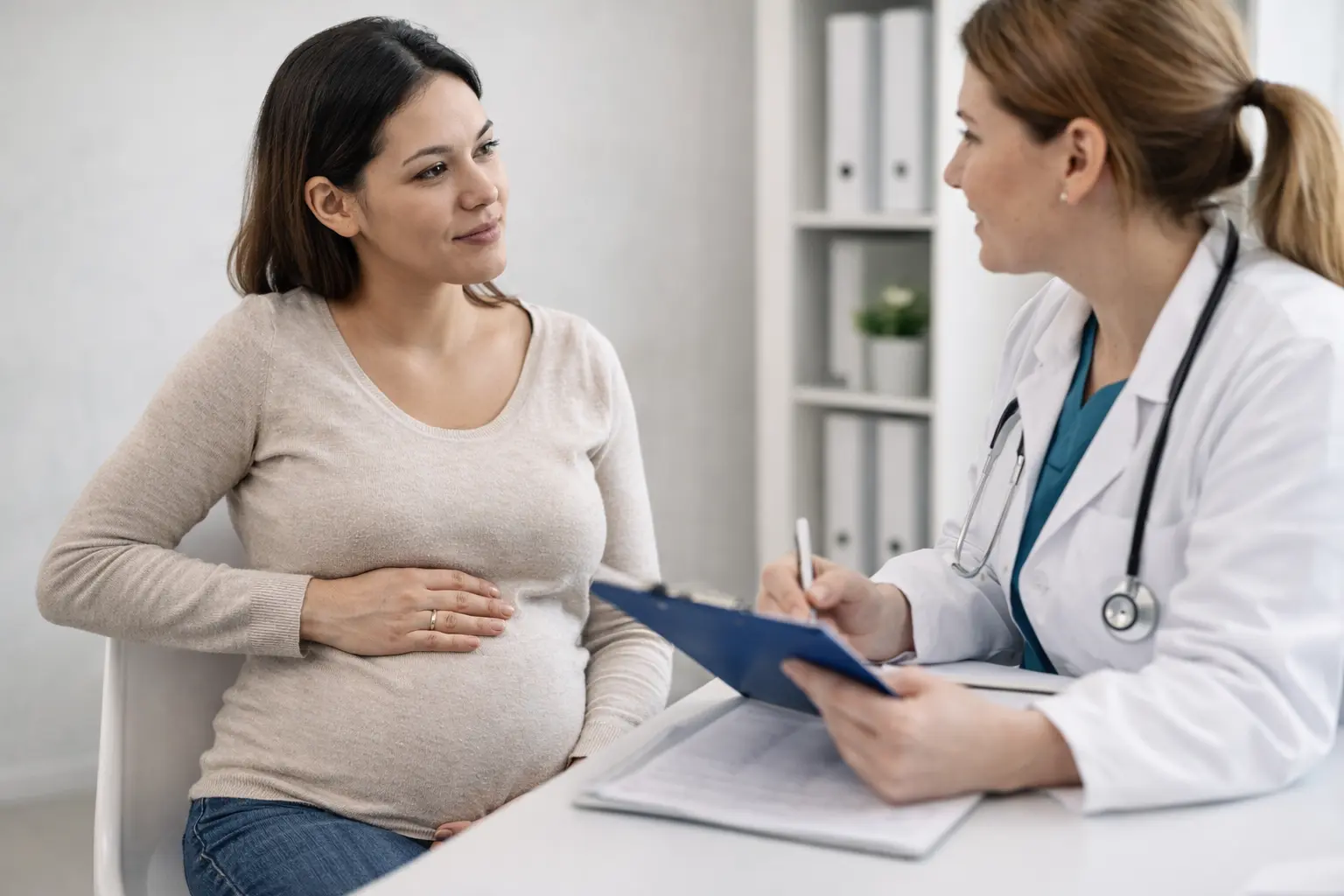 prenatal-dna-testing-consultation-nyc Pregnant woman in private prenatal DNA testing consultation